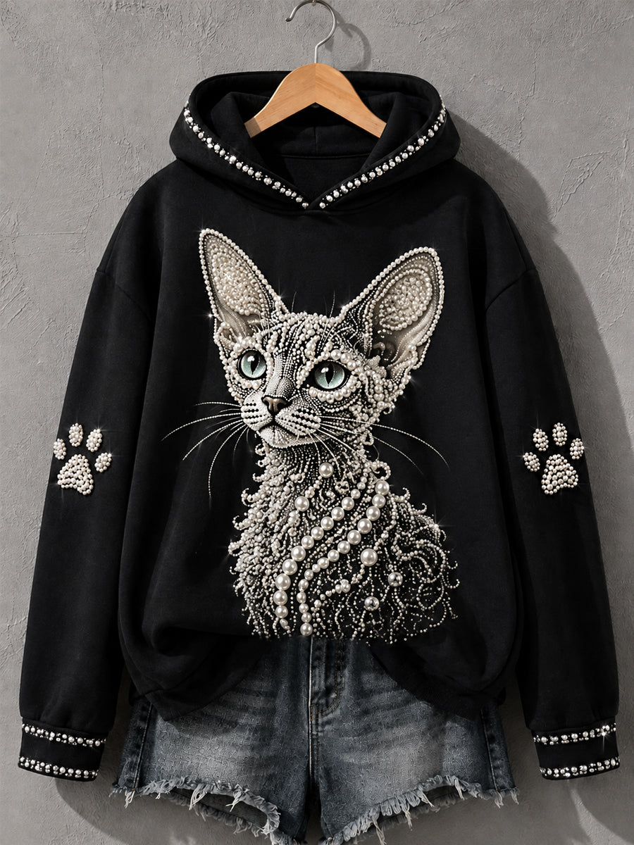 Women's Devon Rex Print Cat Lovers Casual Hoodie