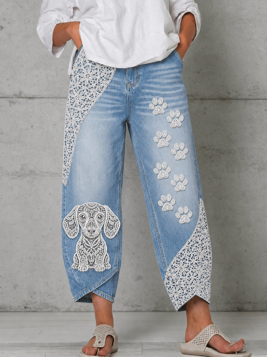 Women's Animal Dog Art Print Flared Trousers