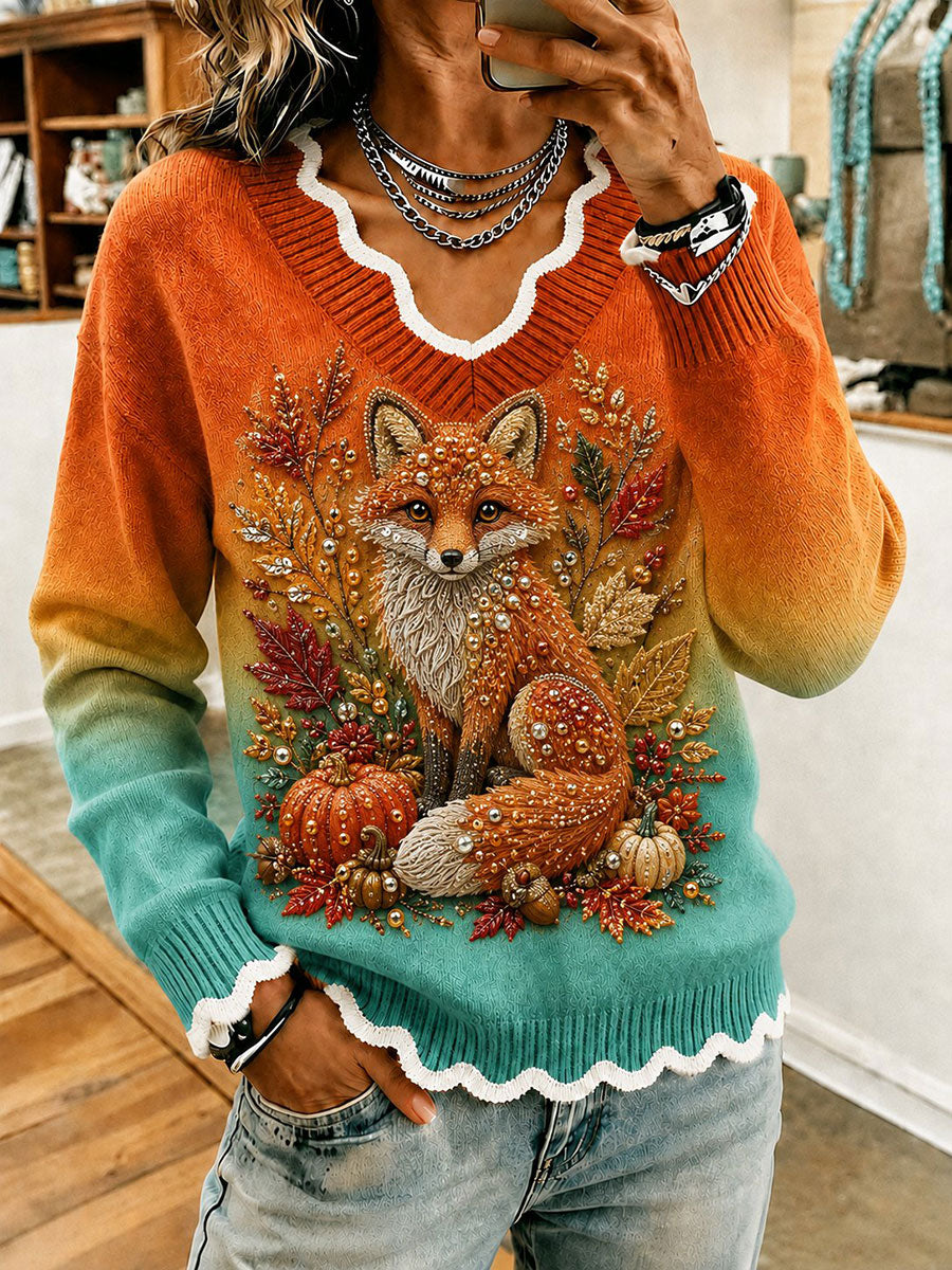 Women's Fox and Autumn Floral Print Casual T-shirt