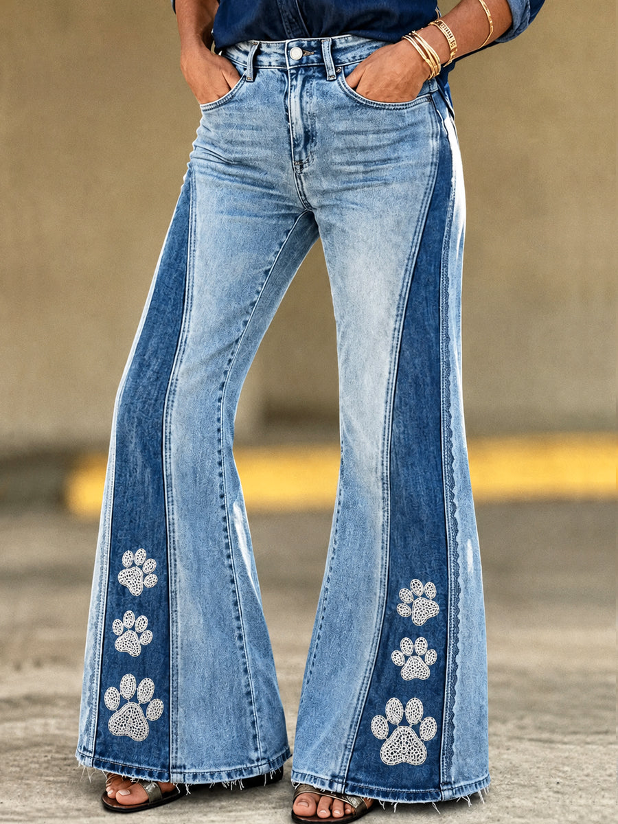 Women's Paw Art Print Flared Trousers