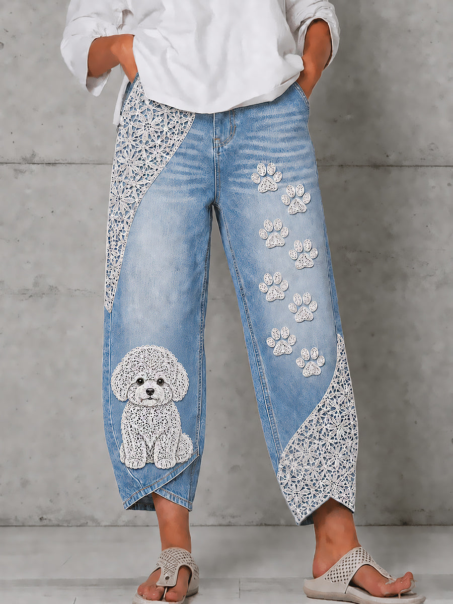 Women's Animal Dog Art Print Flared Trousers