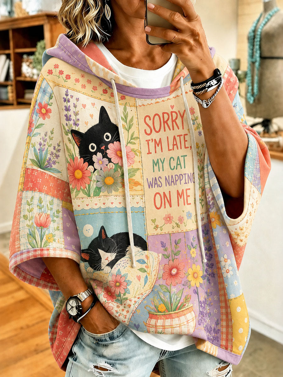 Women's Cute Patchwork Cat-Print Casual Hoodie