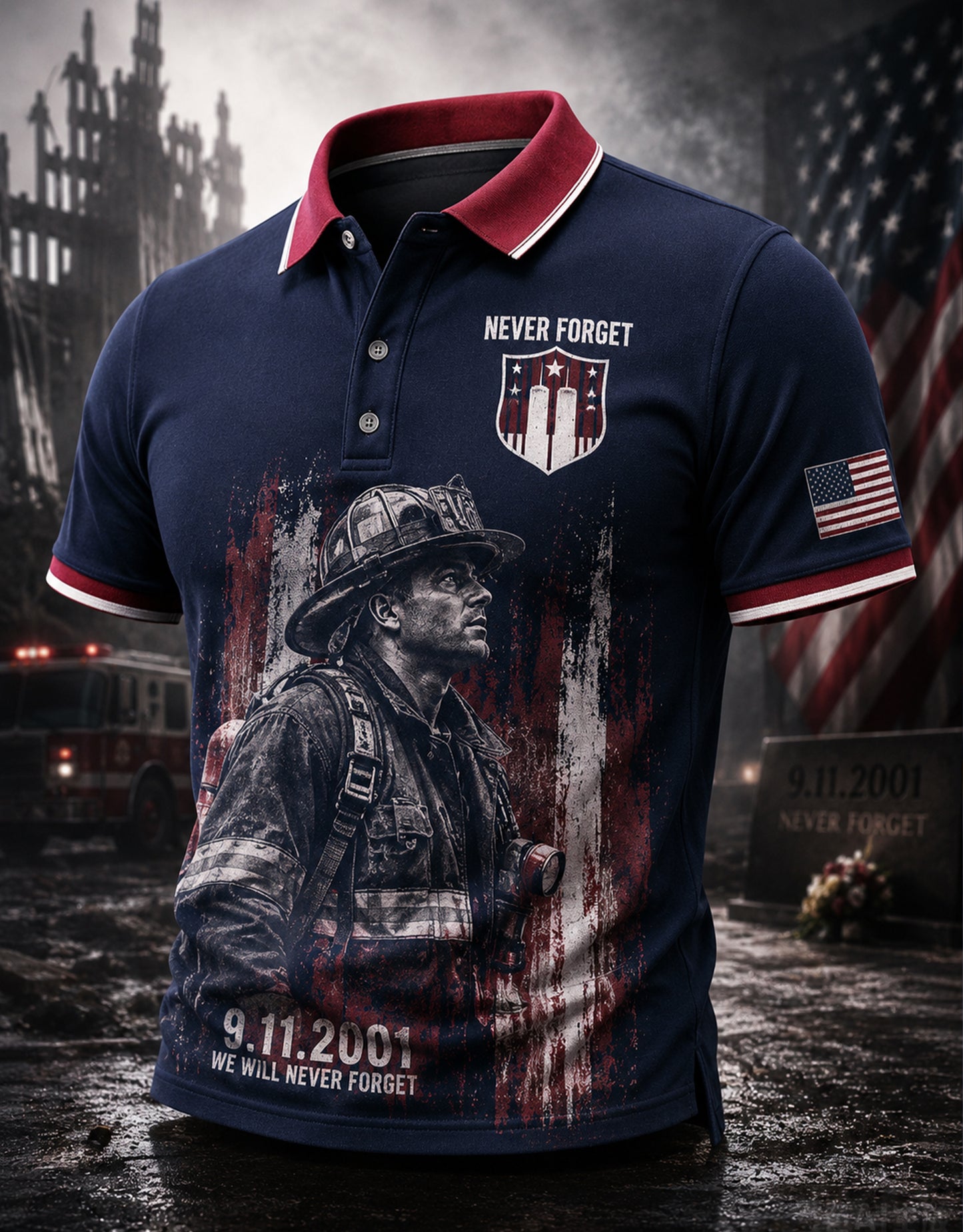 Men's USA 9/11 Patriot Day Short Sleeve Polo Shirt