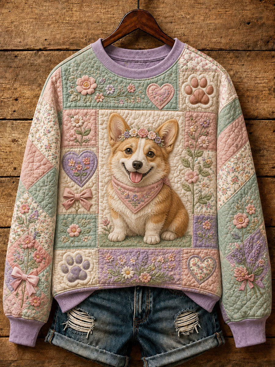 Women's Cute Patchwork Dog Print Casual Sweatshirt