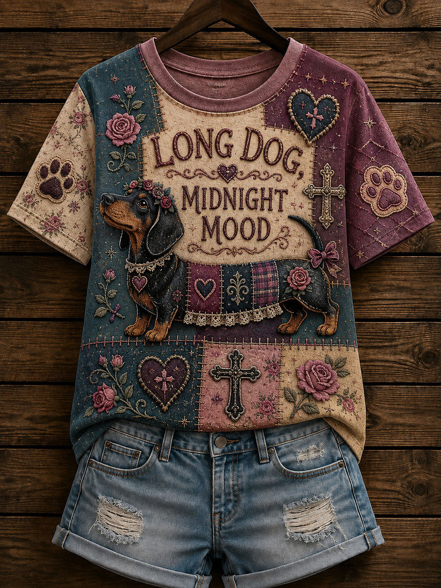Women’s Gothic Patchwork Dog Print Casual T-Shirt