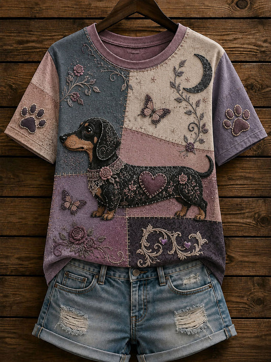 Women’s Gothic Patchwork Dog Print Casual T-Shirt
