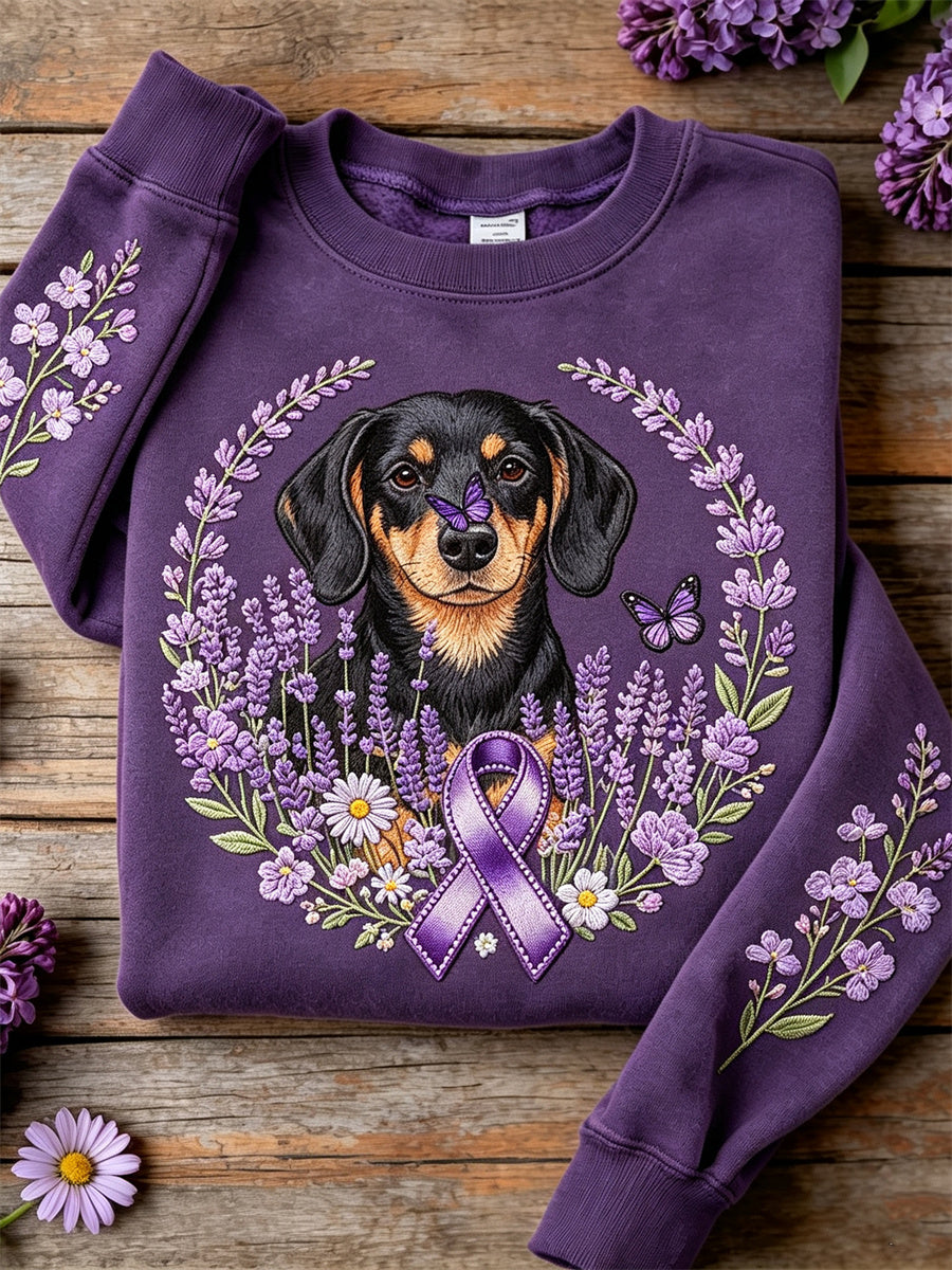 Women's Dachshund Dog Purple Ribbon Lavender Floral Print Sweatshirt