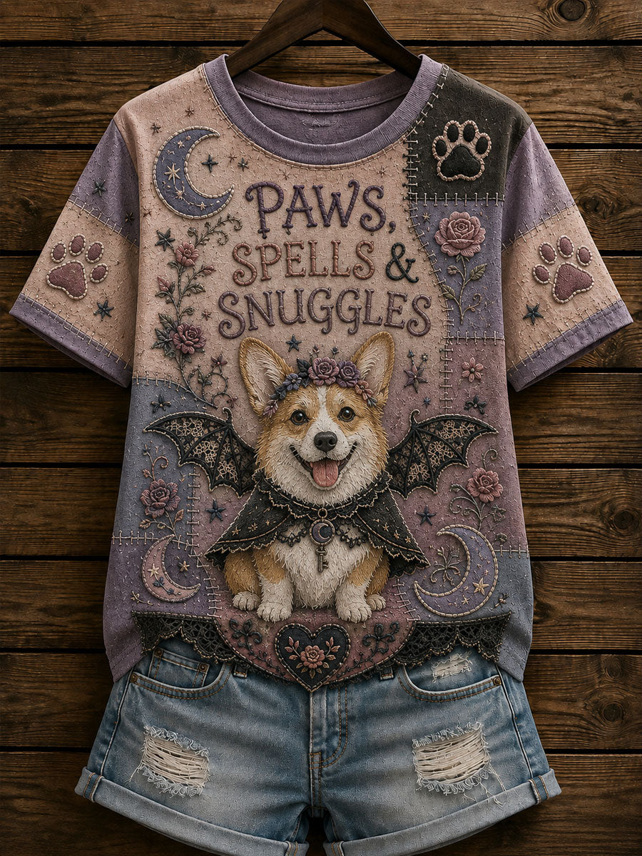 Women’s Gothic Patchwork Dog Print Casual T-Shirt