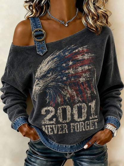 Women's Vintage Cat Patchwork Print Casual Off-Shoulder Sweatshirt