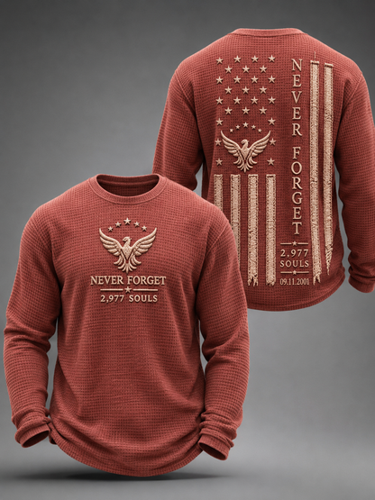 Men's NEVER FORGET 2,977 SOULS 2,977 SOULS 09.11.2001 Waffle Long Sleeve T-Shirt