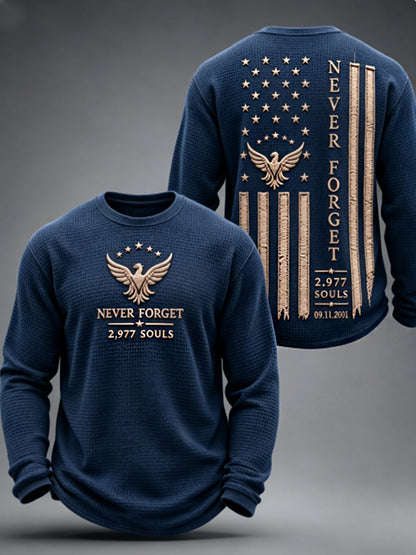 Men's NEVER FORGET 2,977 SOULS 2,977 SOULS 09.11.2001 Waffle Long Sleeve T-Shirt