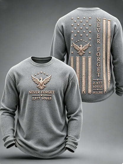 Men's NEVER FORGET 2,977 SOULS 2,977 SOULS 09.11.2001 Waffle Long Sleeve T-Shirt