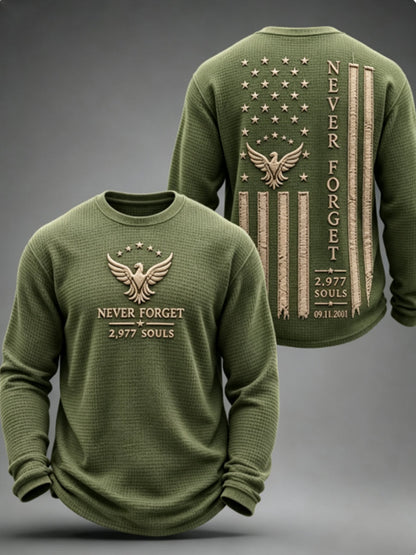 Men's NEVER FORGET 2,977 SOULS 2,977 SOULS 09.11.2001 Waffle Long Sleeve T-Shirt