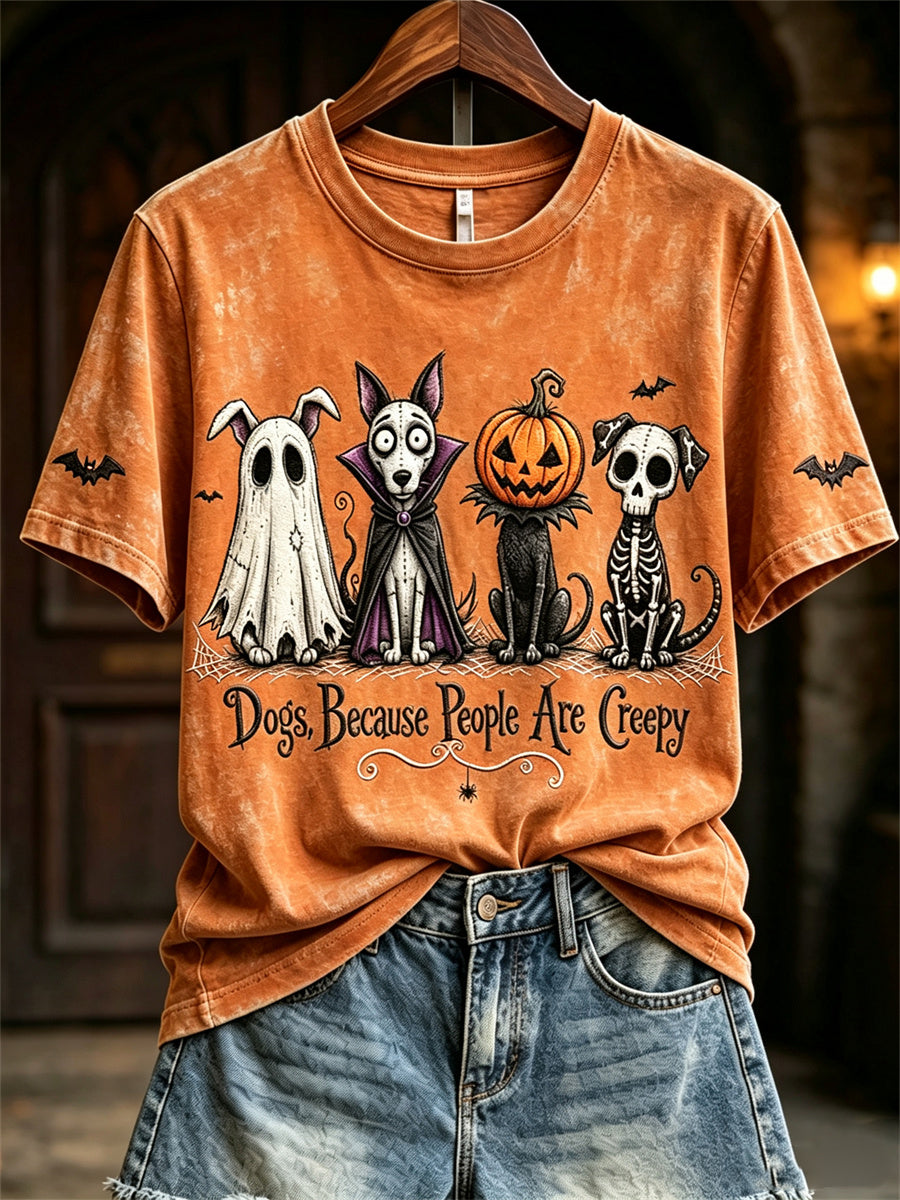 Women's Dogs Because People Are Creepy Halloween Dogs Print short-sleeved T-shirt