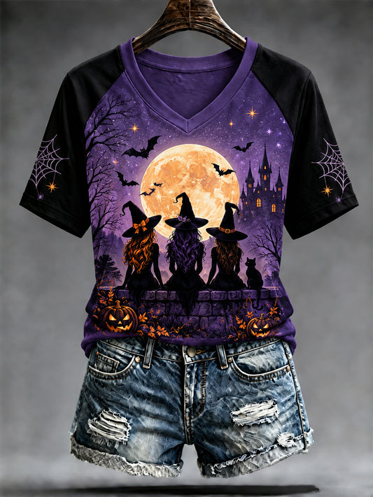 Women's Halloween-Themed Print Raglan Short-Sleeve T-Shirt