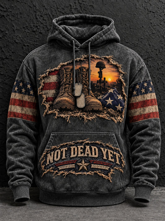 Men's Vintage-Style Veteran Graphic Oversized Drop-Shoulder Hoodie