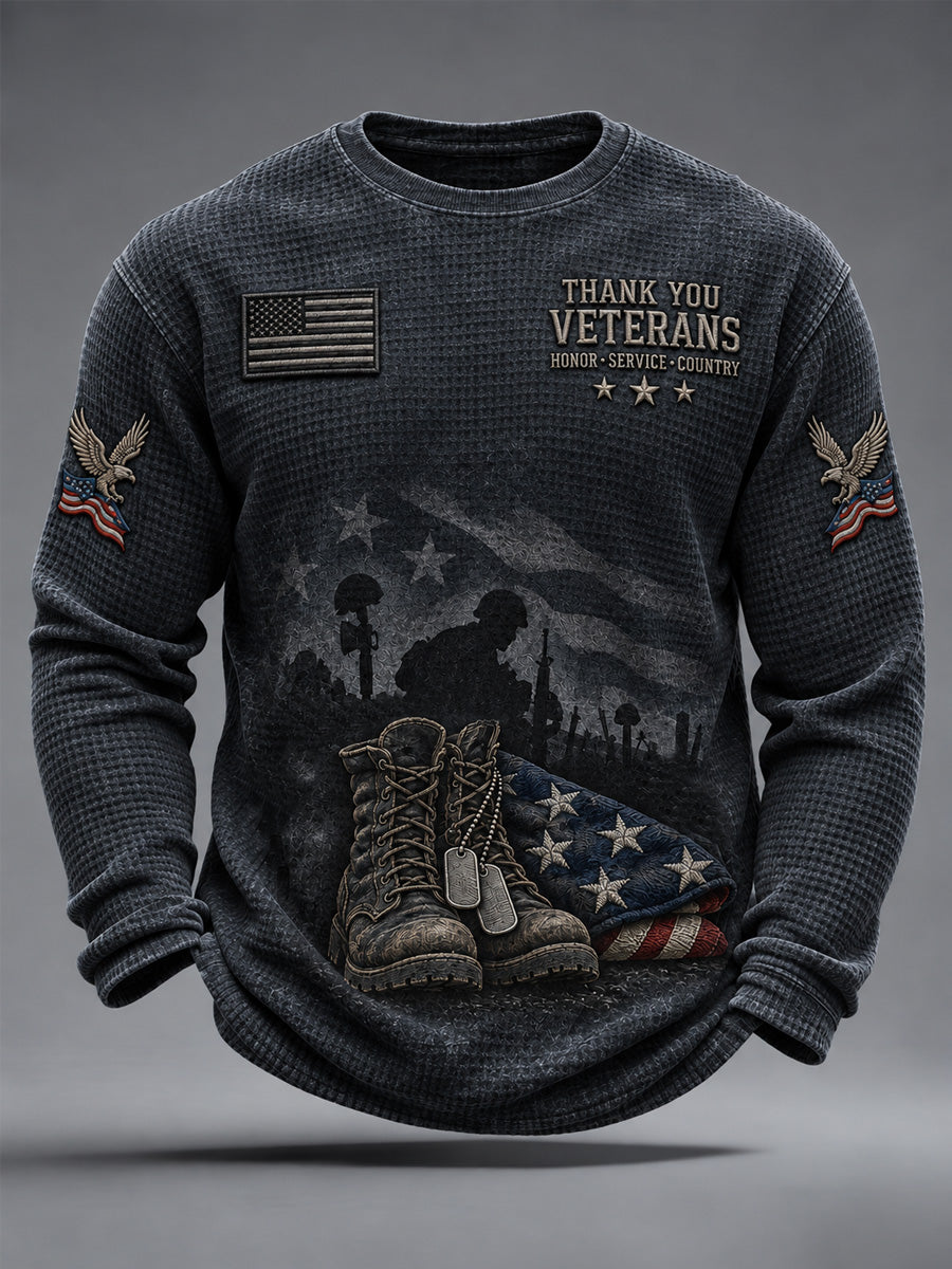 Men's U.S. Veterans Day Print Waffle Long Sleeve T-Shirt