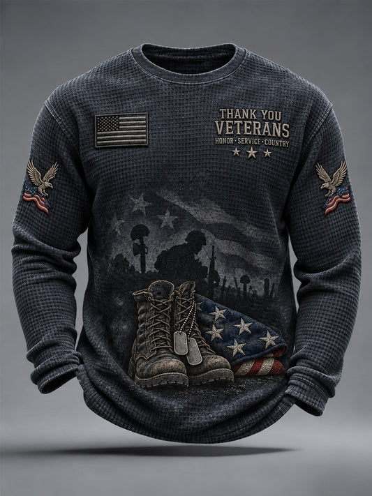 Men's U.S. Veterans Day Print Waffle Long Sleeve T-Shirt