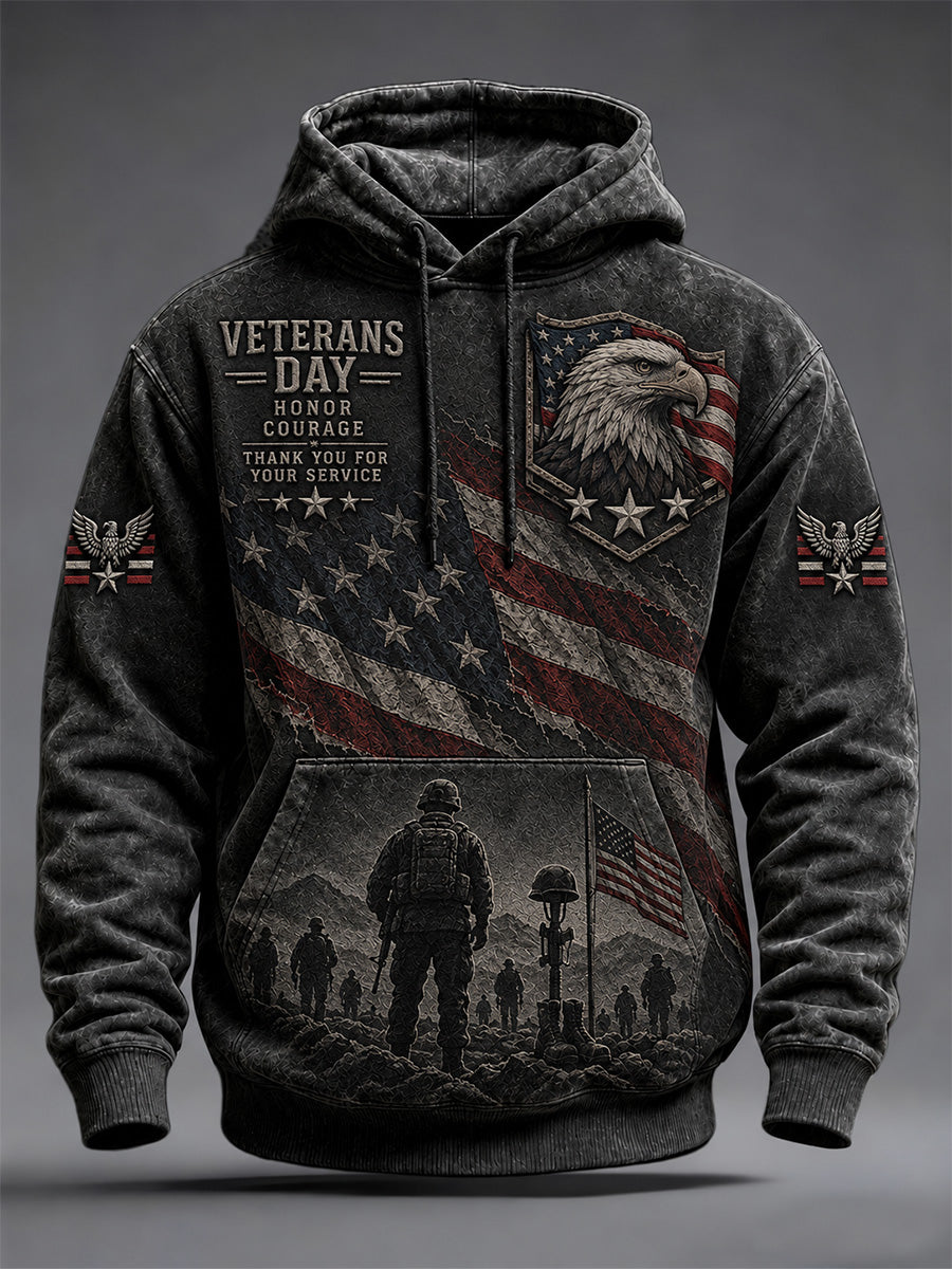 Men's U.S. Veterans Day Print Oversized Drop-Shoulder Hoodie With Pockets