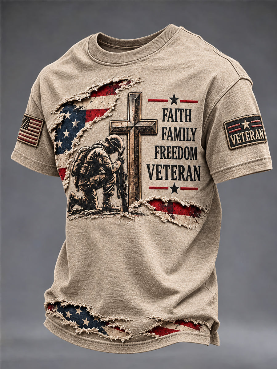 Men's Vintage-Style Veteran Graphic Short Sleeve T-shirt