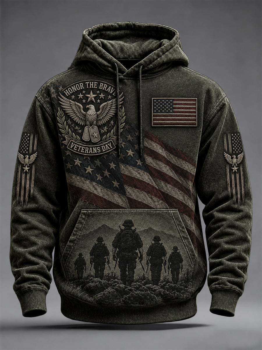 Men's U.S. Veterans Day Print Oversized Drop-Shoulder Hoodie With Pockets