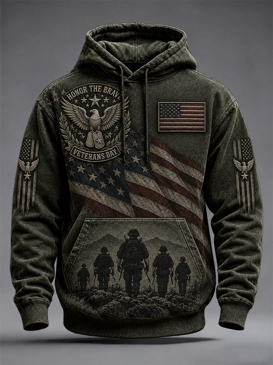 Men's U.S. Veterans Day Print Oversized Drop-Shoulder Hoodie With Pockets