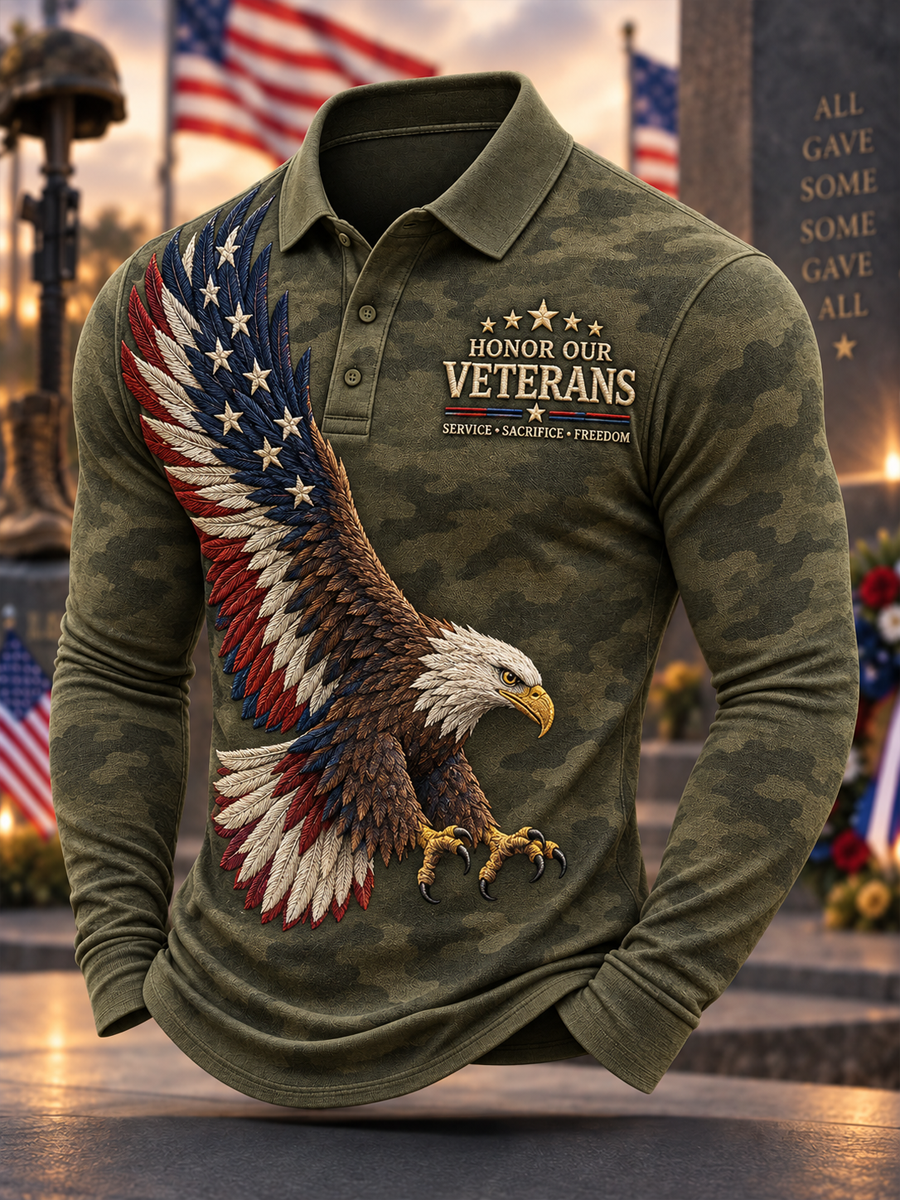 Men's U.S. Veterans Day Printed long sleeve polo