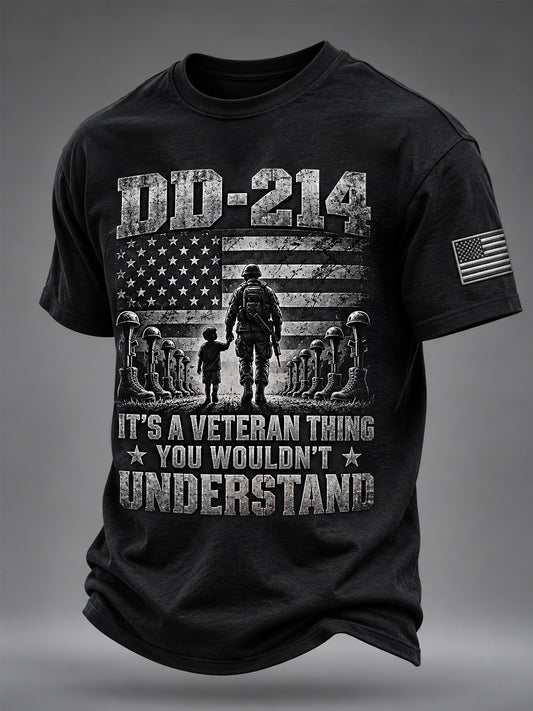 Men's DD-214 It's A Veteran Thing You Wouldn't Understand US Flag Print Veterans Day Casual Tee
