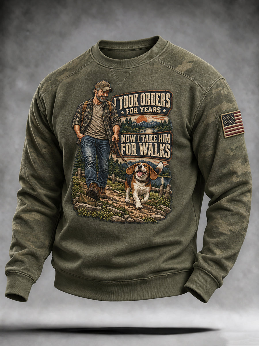 Men's I Took Orders For Years Now I Take Him For WalksVeteran Dog Sweatshirt