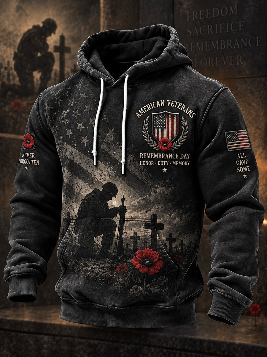 Men's Long-Sleeve Hoodie With Remembrance Day Commemorative Print