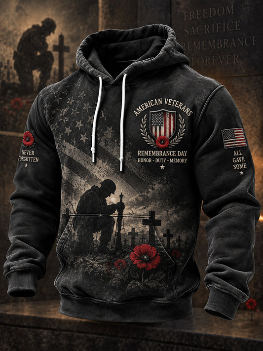 Men's Long-Sleeve Hoodie With Remembrance Day Commemorative Print