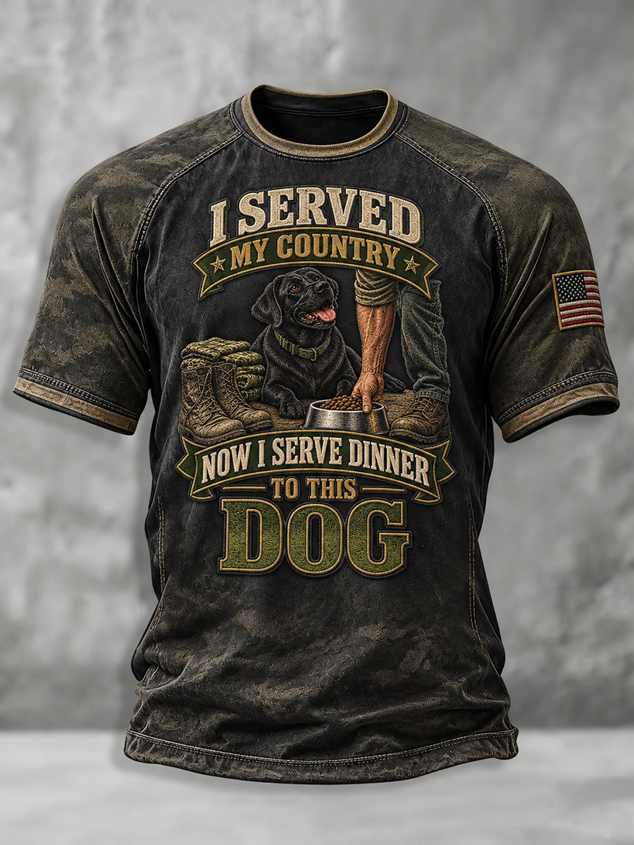 Men's I Served My Country Now I Serve Dinner to This Dog Veteran Dog T-shirt