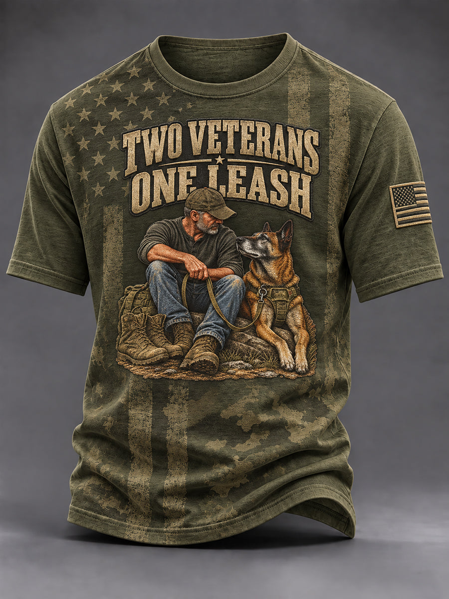 Men's Two Veterans One Leash Military Dog T-shirt