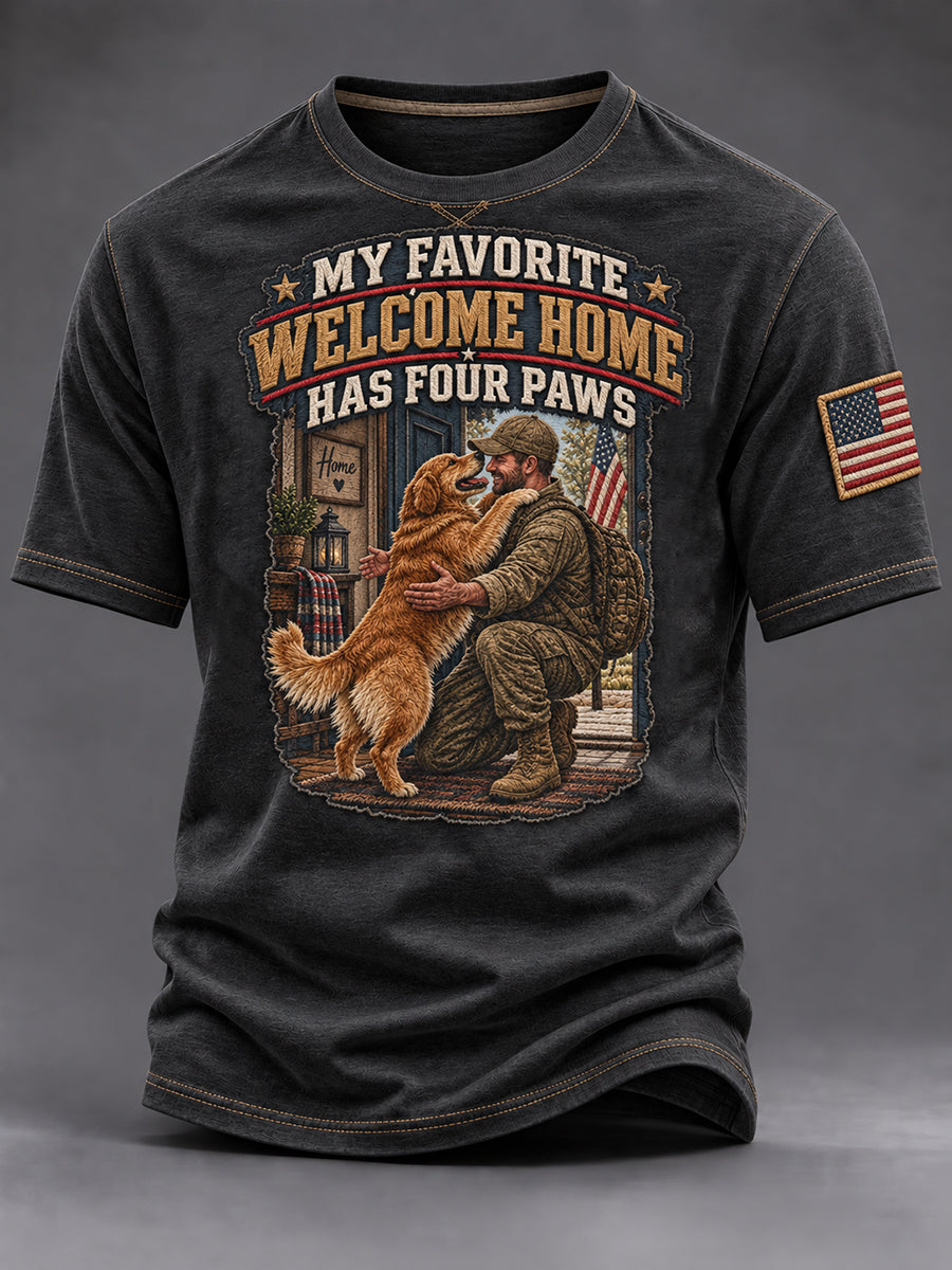 Men's My Favorite Welcome Home Had Four Paws Veteran Dog T-shirt