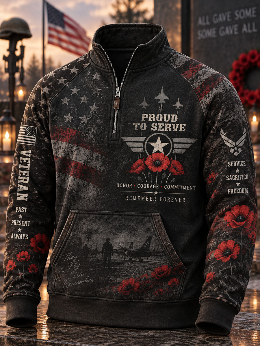 Men's Veterans Day Print Casual Zip-Up Sweatshirt