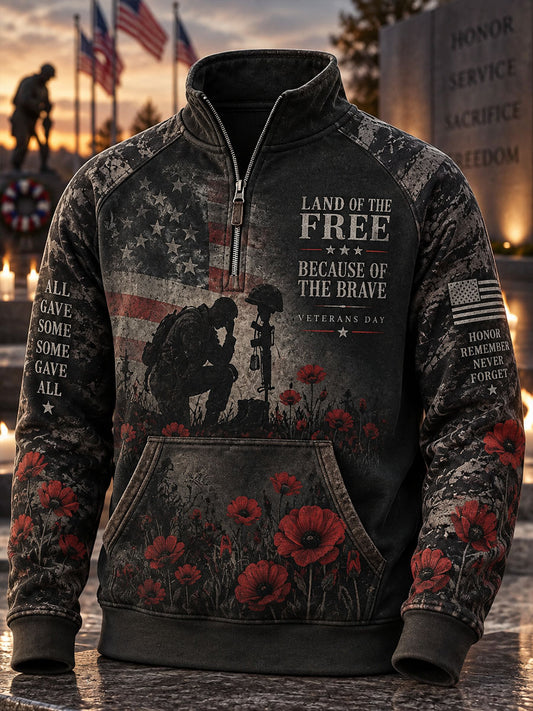 Men's Veterans Day Print Casual Zip-Up Sweatshirt