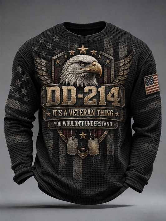 Men's Veterans Day Printed Waffle Long Sleeve T-shirt