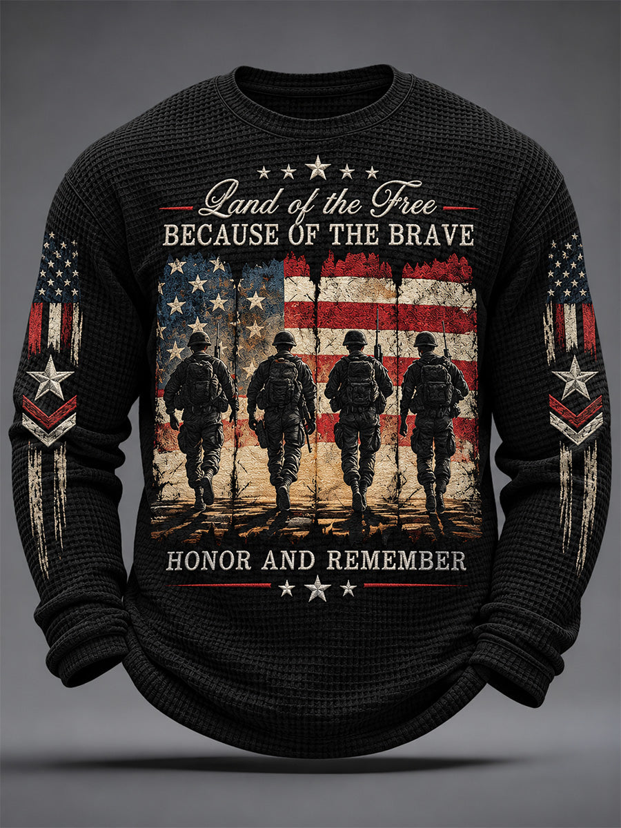 Men's  U.S. Veterans Day Print Casual Waffle Long Sleeve T-Shirt