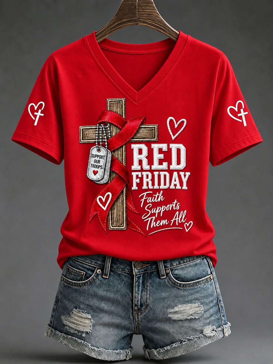 Women's Red Friday Printed Casual T-Shirt