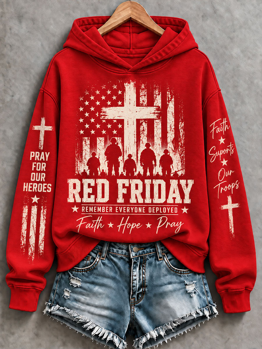 Women's Red Friday Printed Casual Hoodie