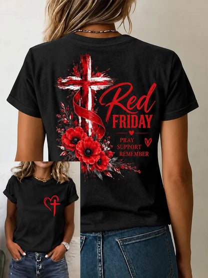 Women's Red Friday Printed Casual T-Shirt