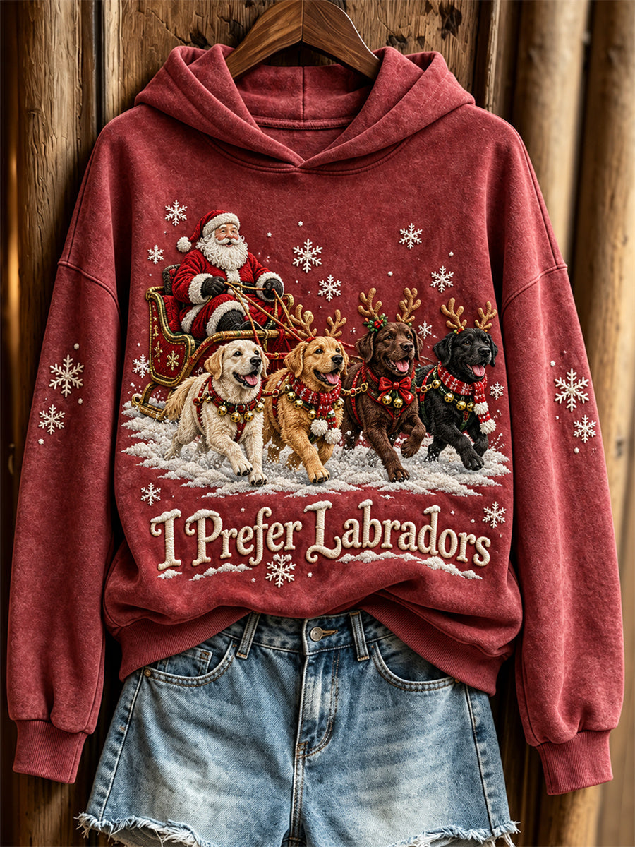Women's Christmas I Prefer Labradors Santa Claus & Dogs Print Hoodie
