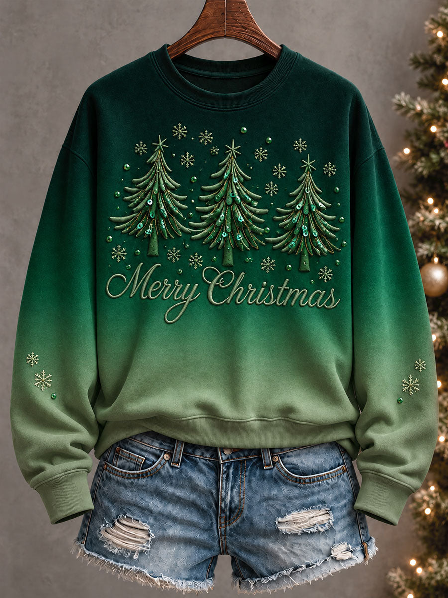 Women's Merry Christmas Tree Art Printed Sweatshirt