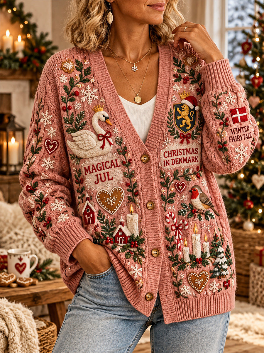 Women's Christmas-Print Knit Cardigan