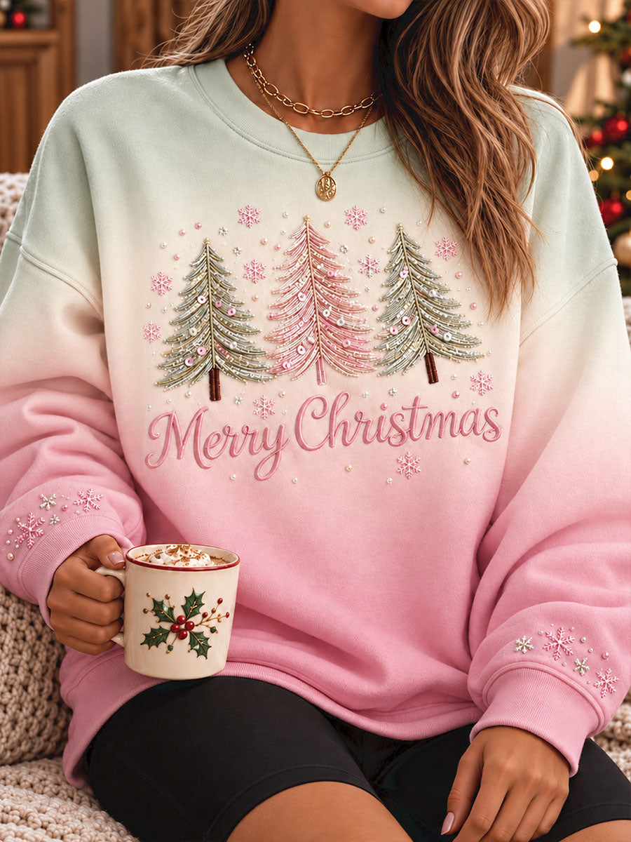 Women's Merry Christmas Tree Art Printed Sweatshirt