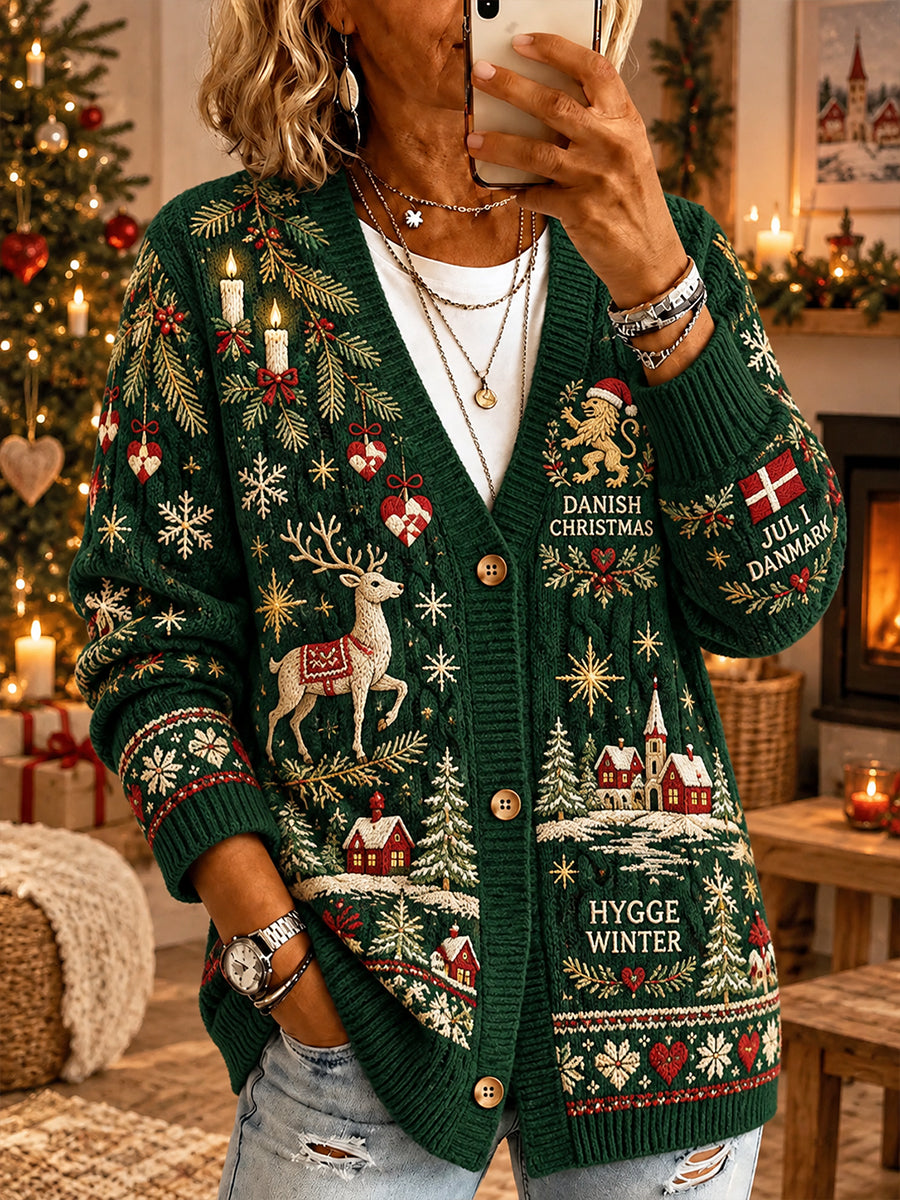 Women's Christmas-Print Knit Cardigan