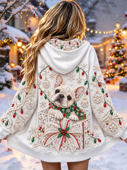Women's Christmas French Bulldog Print Jackets