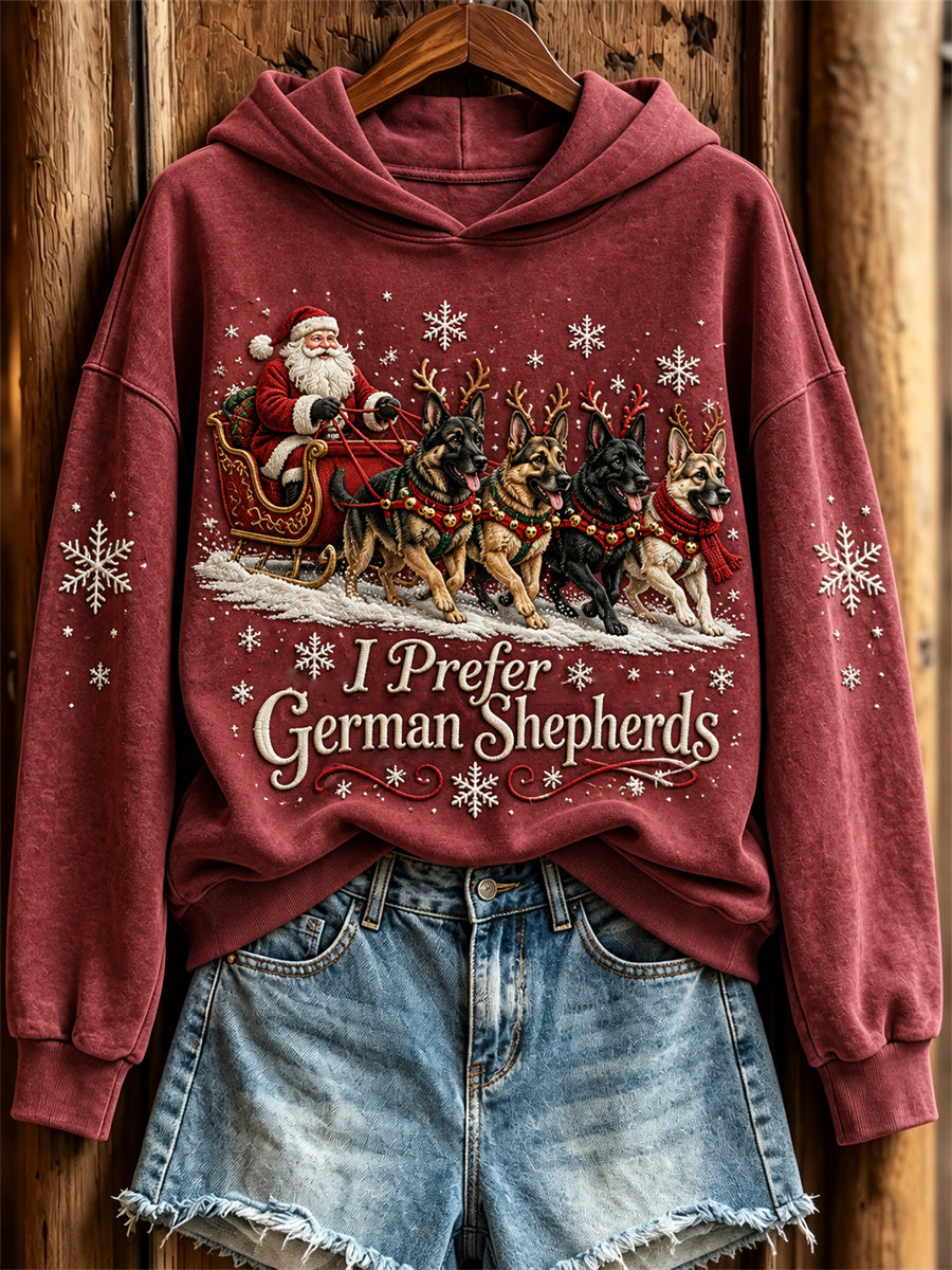 Women's Christmas I Prefer German Shepherds Santa Claus & Dogs Print Hoodie