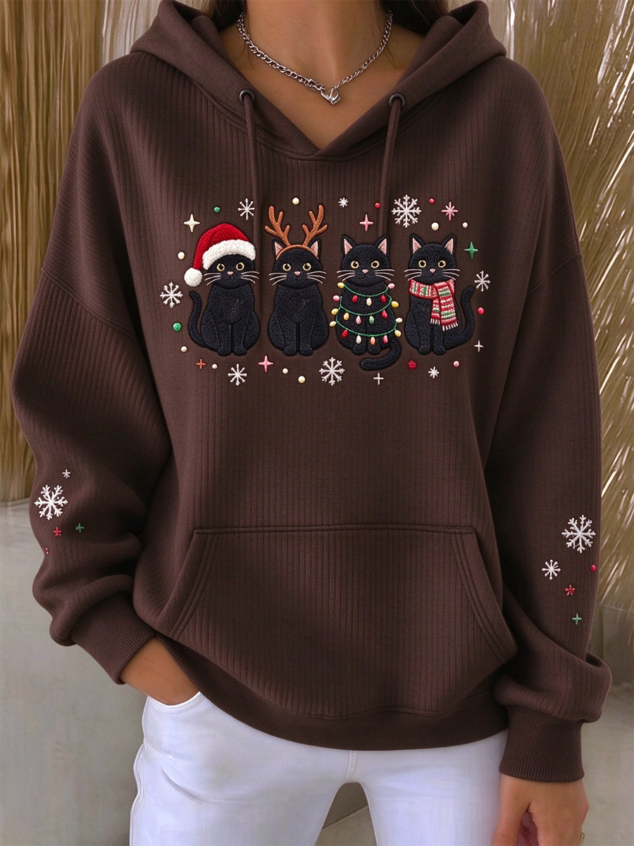 Women's Cute Christmas cat Printed Hoodie