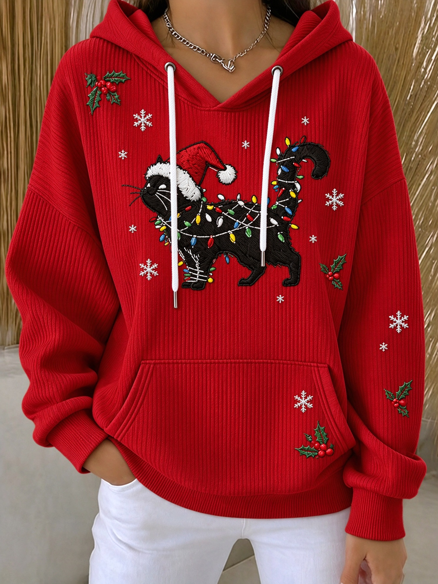 Women's Cute Christmas cat Printed Hoodie